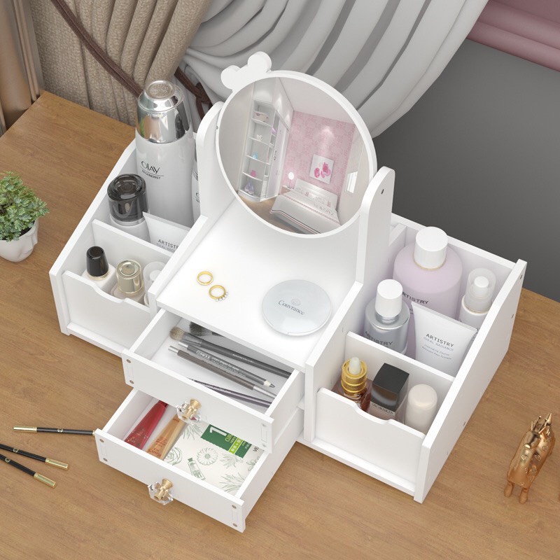Cosmetic storage shelf jewelry cabinet with mirror