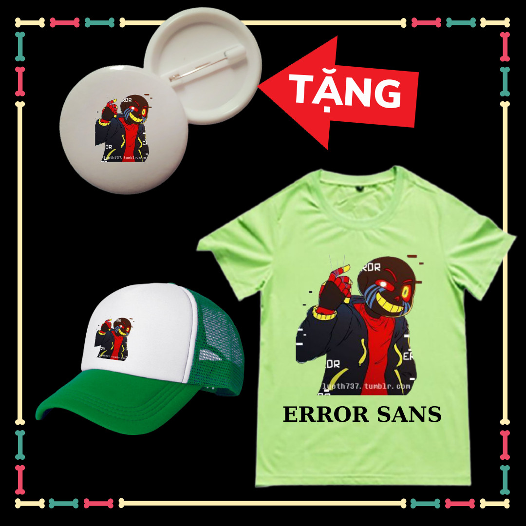 Combo Mũ Áo Error Sans siêu ngầu cho bé trai bé gái Tặng kèm HUY HIỆU Sans cho bé