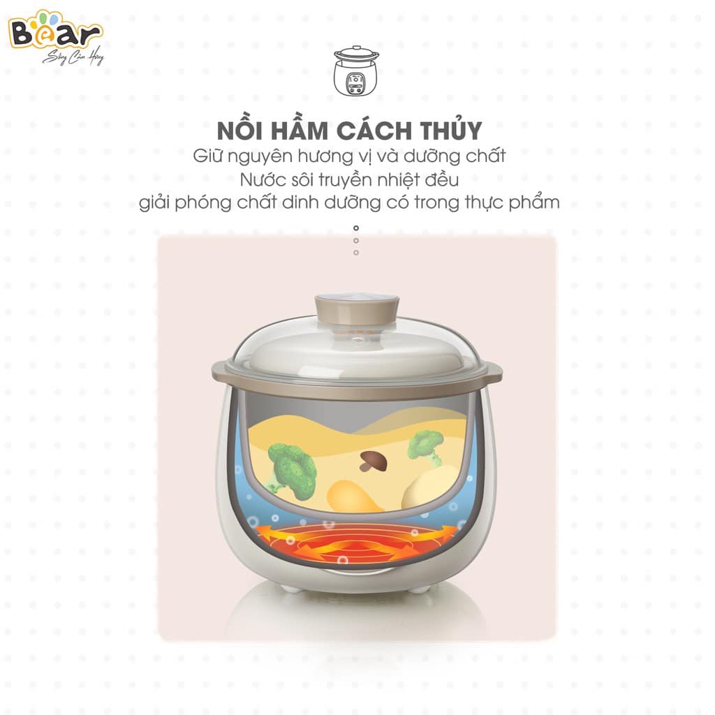 Nồi nấu cháo chậm, cách thủy và ninh hầm Bear 0,8L