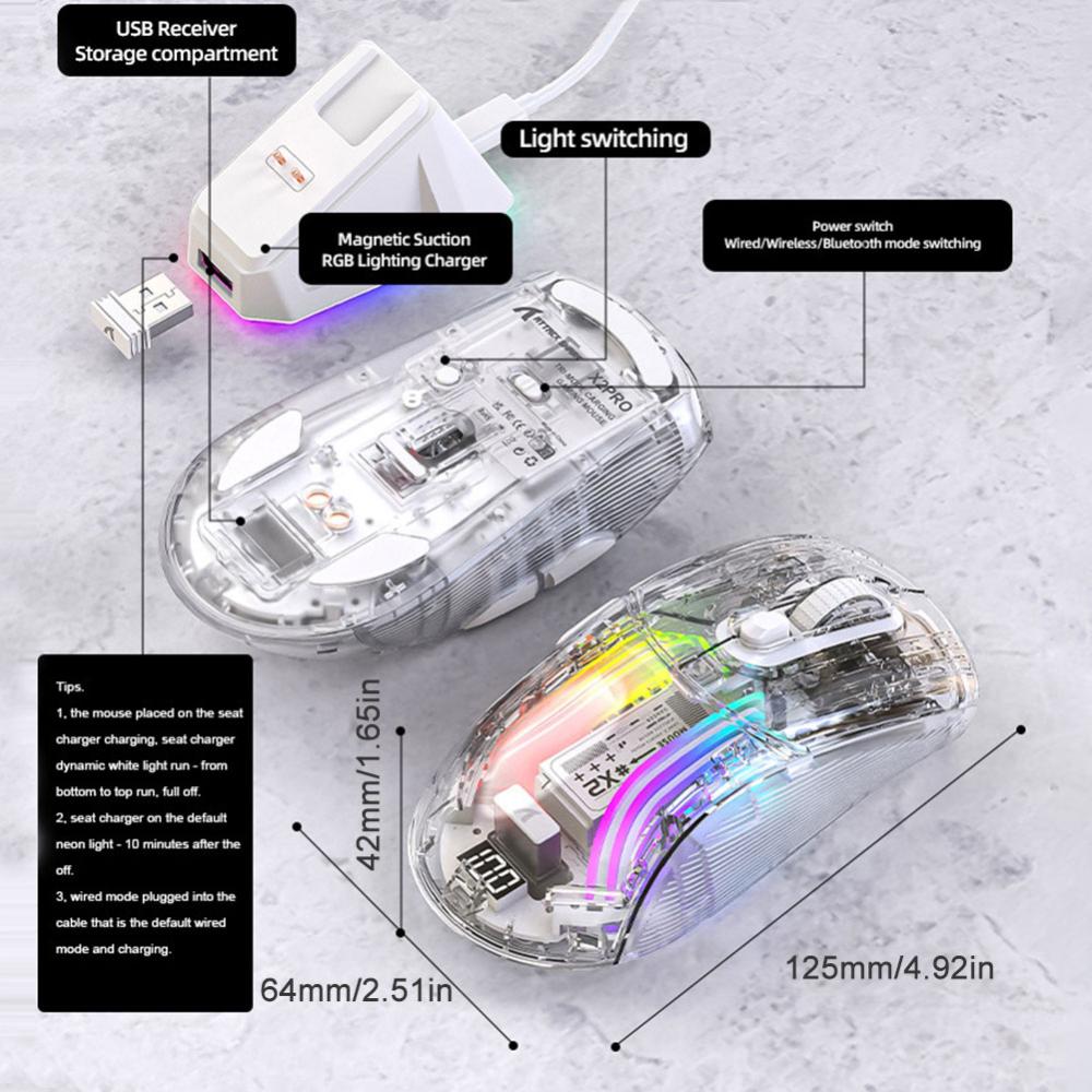 Chuột chơi game không dây Lighting RGB 3 chế độ chuột có dây Bluetooth tương thích 5.0/2.4G/USB-C cho máy tính xách tay Máy tính để bàn