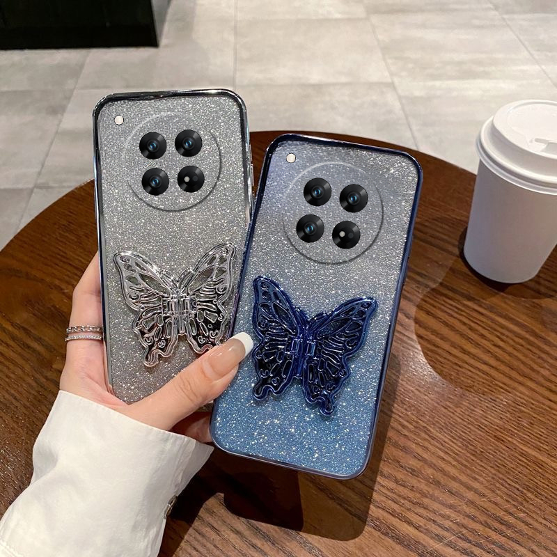 For Redmi 14C Case with Cute Butterfly Stand Luxury Slim Gradient Clear Plating Glitter Girls for Xiaomi Redmi 14C Back Cover
