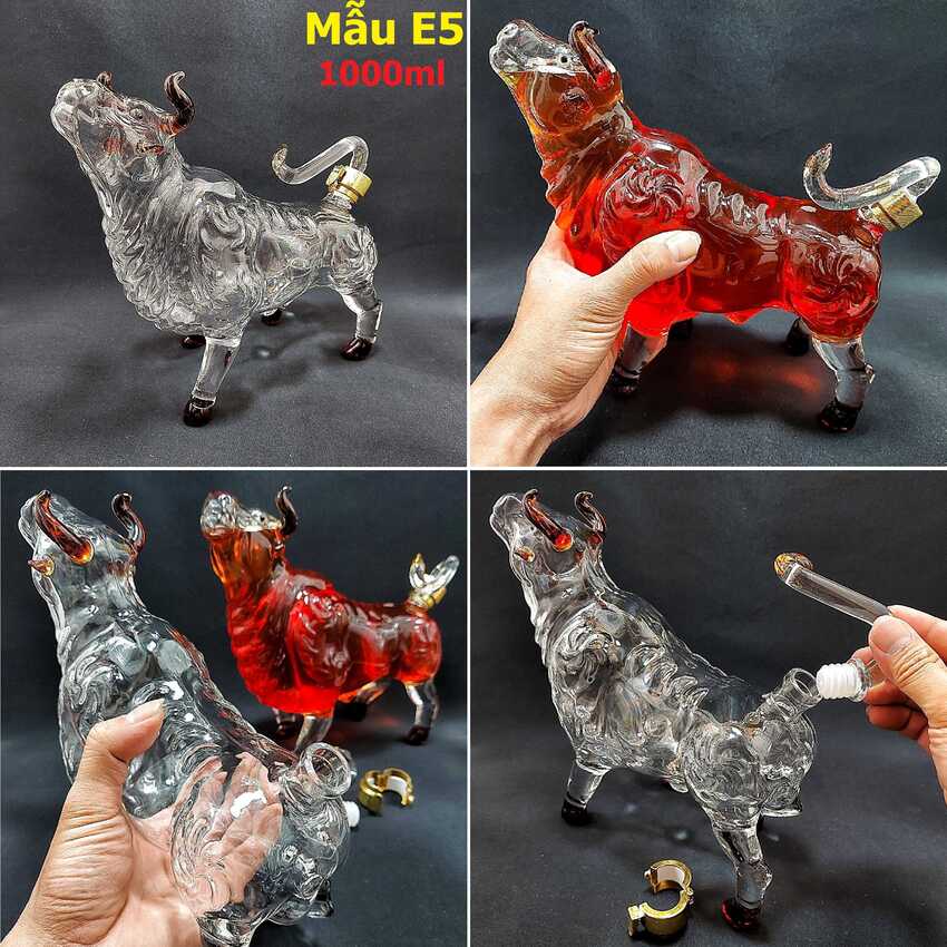 Glass bottle 1000ml – Head up BULL design - 1 bottle (E5 pattern) – 주병 - 술병