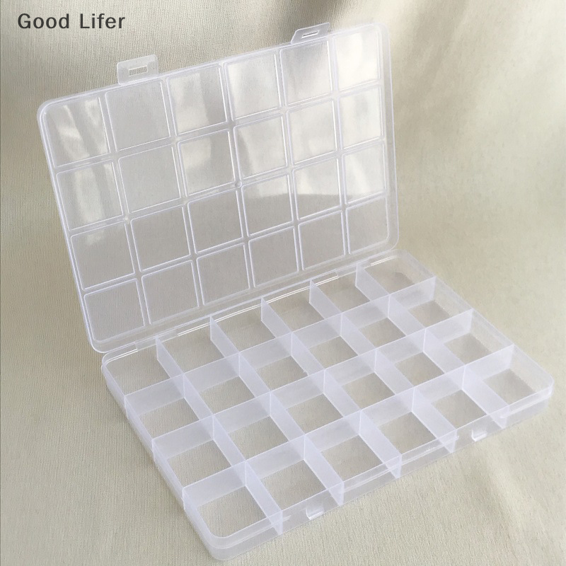 Good Lifer Thực tế 24 ngăn lưới nhựa trong suốt lưu trữ hộp đồ trang sức bông tai hạt vít chủ trường hợp hiển thị Organizer container