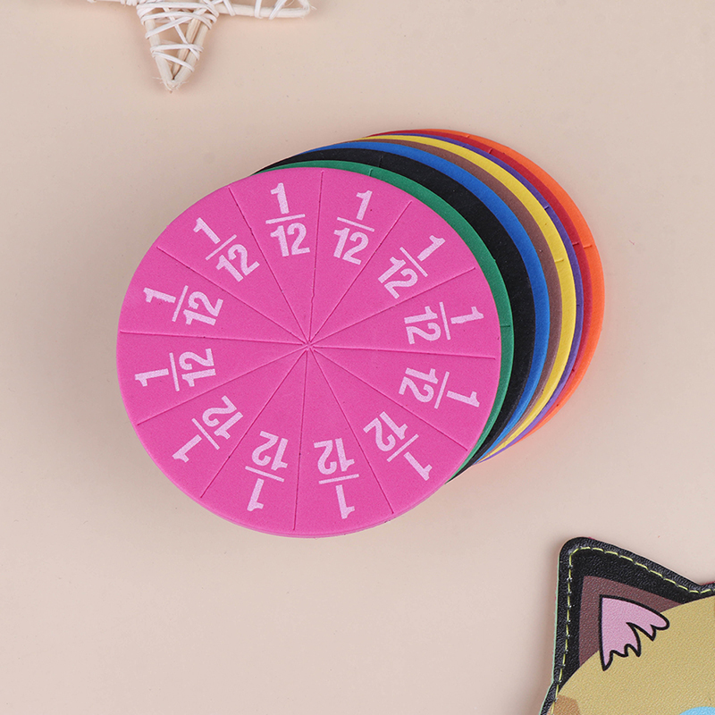 TIFUNI Rainbow Sponge Round Fraction Tiles Early Education Learning Counting Math Toy