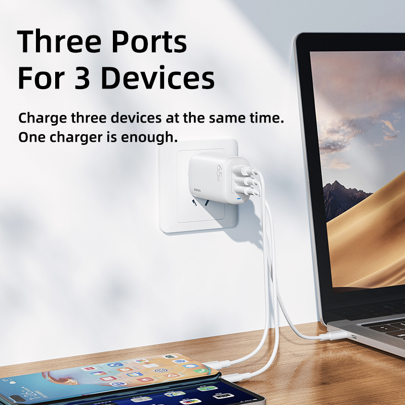 Remax Adapter Fast Charger 3-Port pd charger 65W Original Wall Charger ...