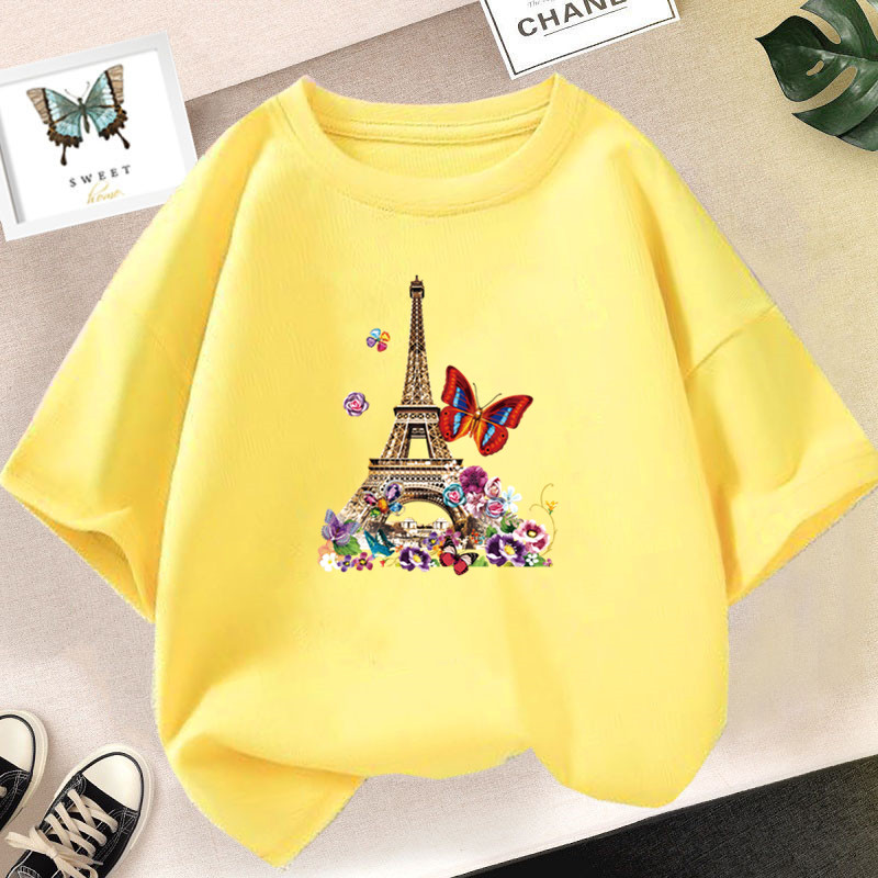 【No-Questions-Asked Refund】 Pink Heart Flower Print Girls Tshirt Casual Cute T-Shirt Gift Yong Girl Fashion Floral Kids Summer Clothes.