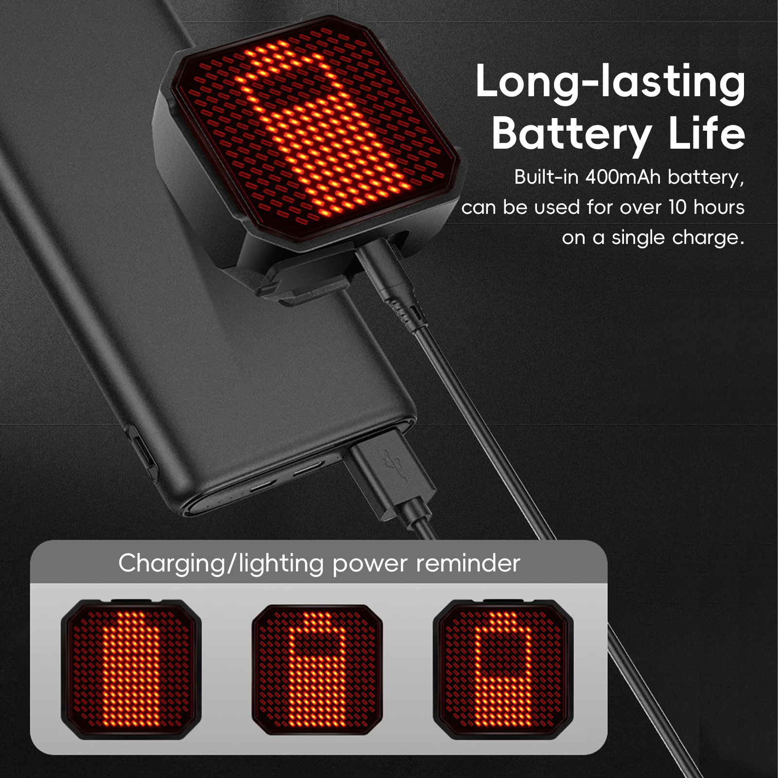 Smart Tail Light Bicycle Rechargeable LED Bicycle Tail Light with DIY Pixel Brake Sensor Waterproof App Control Enha-nced Riding Safety. 