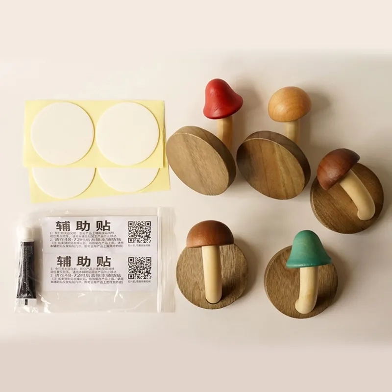Wooden Coat Hooks Hanging Storage Hooks Mushroom Wood Hooks Multipurpose Storage Hooks Wall Mount Coat Hanger Hooks