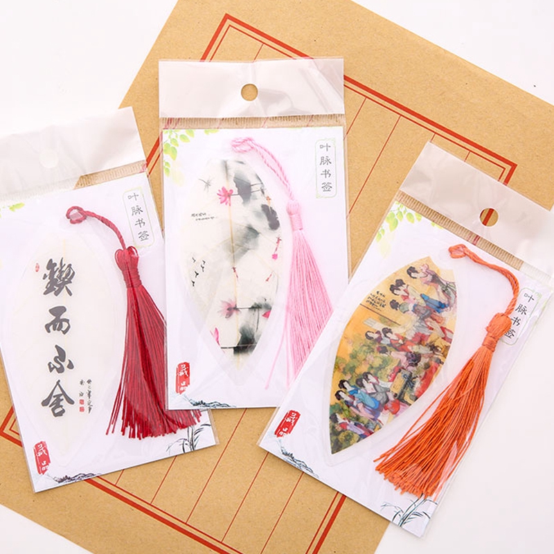 Hỗn hợp mô hình lá hình dạng phong cách Trung Quốc Bookmark với tua tự làm hoài cổ Bookmark