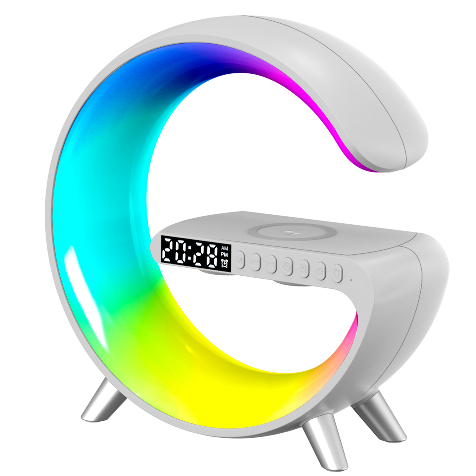 Intelligent G-shaped Bluetooth-compatible Speaker Digital Display Screen Alarm Clock Speaker for Women Men Bedroom Living Room