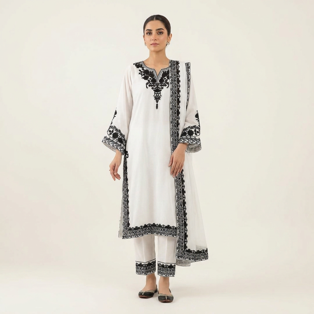 White%20Embroidered%20Kurti%20for%20Women%20%E2%80%93%203%20Piece%20Suit%20with%20Dupatta%20&%20Trouser,%20Formal/Wedding%20Dress%20-%20Image%202
