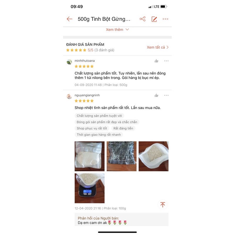 250Gram Tinh bột gừng nguyên chất 100% (Gừng Tây Nguyên)