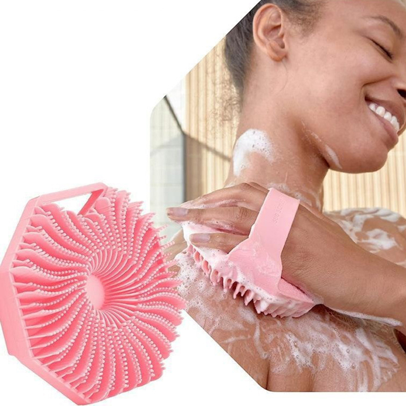 Silicone Body Scrubber Bath Brush With Ergonomic Handle Portable Shower Massage Cleaning Exfoliating.