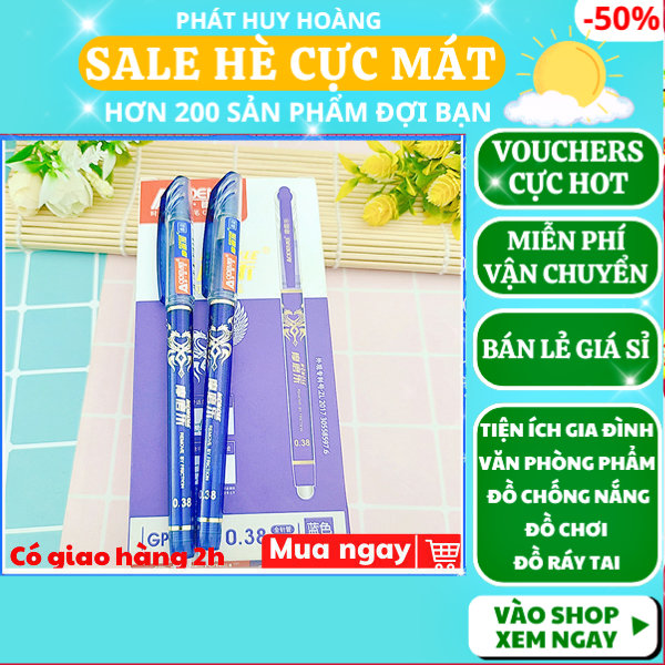 Hộp 12 cây bút gel tẩy xóa được ngòi 0.38mm mực đậm và đều - 20 ngòi bút tím xóa được - 20 ngòi bút xanh xóa được - bút xóa được chất lượng tốt giá rẻ - phát huy hoàng