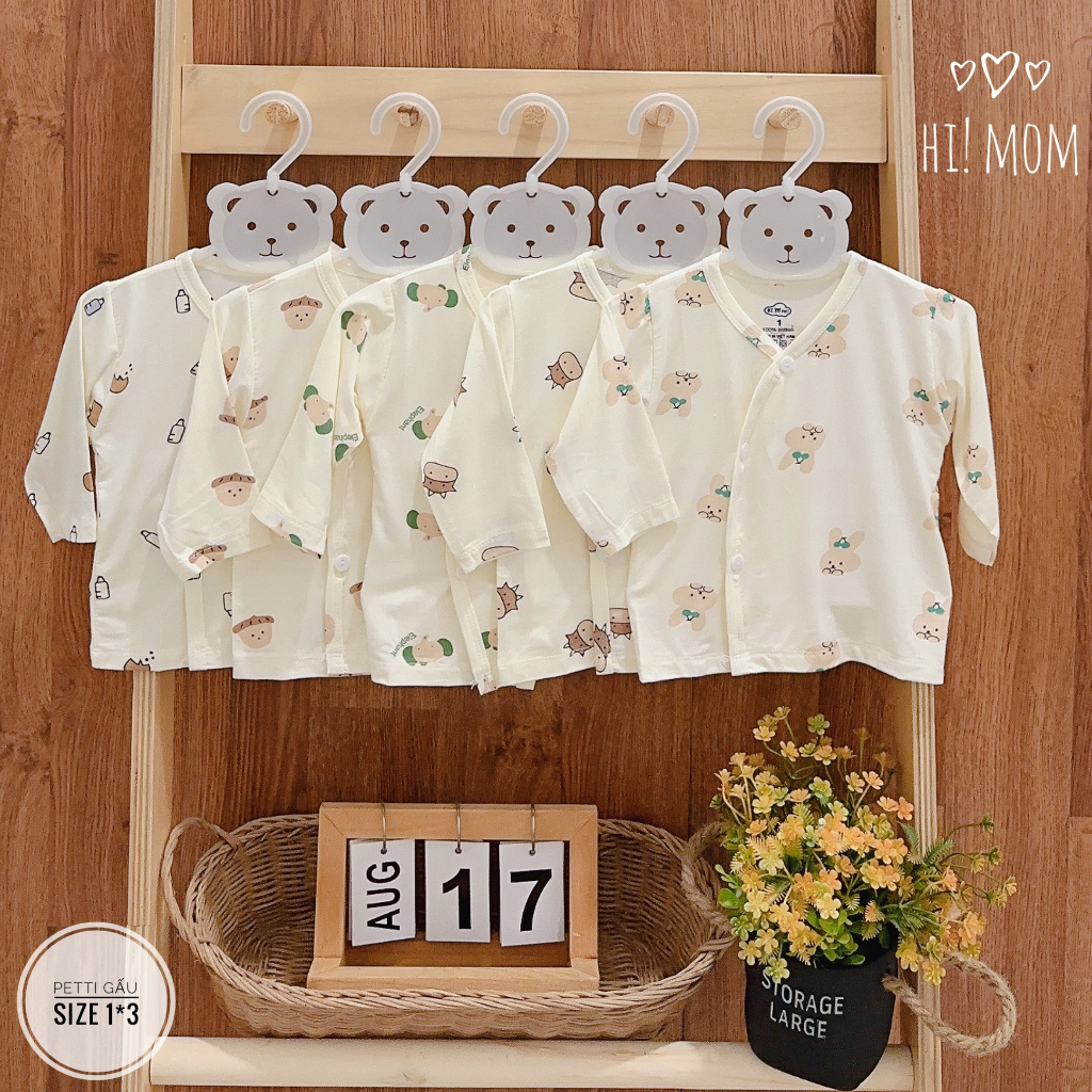 Áo sơ sinh dài tay Petit thun lạnh họa tiết phong cách Hàn Quốc size 3-9kg cho bé yêu