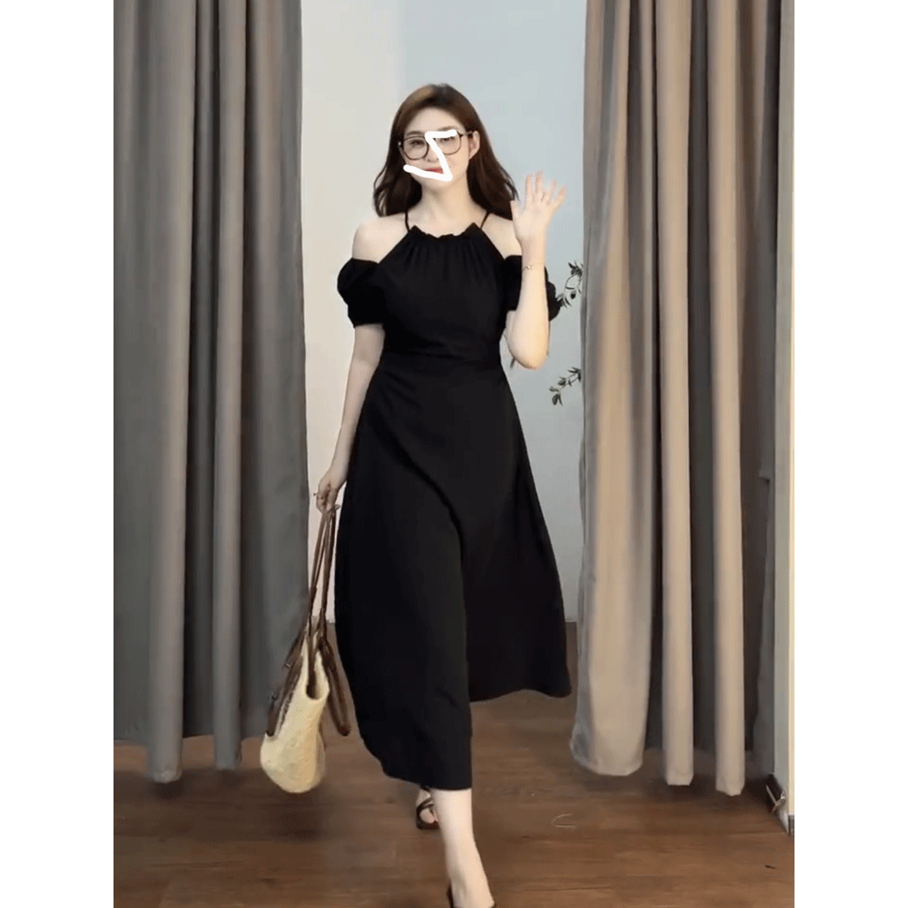 Đầm yếm trễ vai, chất lụa cao cấp, may 2 lớp, trẻ trυng, dễ thương