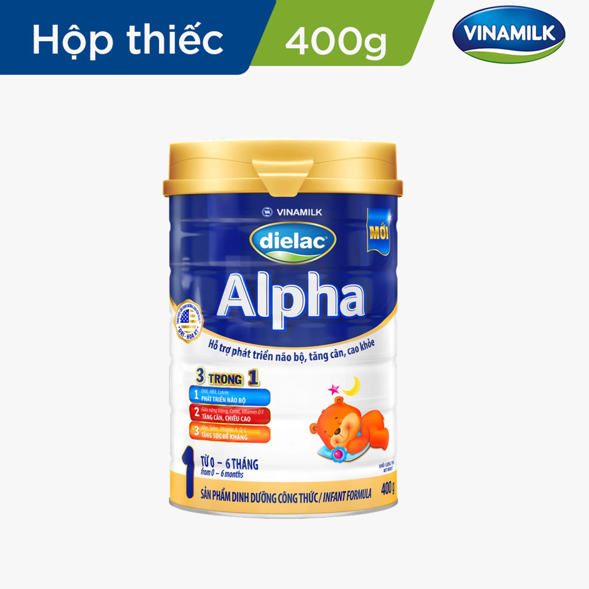 Sữa bột Dielac Alpha 1 - lon 400g (cho trẻ từ 0 - 6 tháng tuổi) Chính hãng