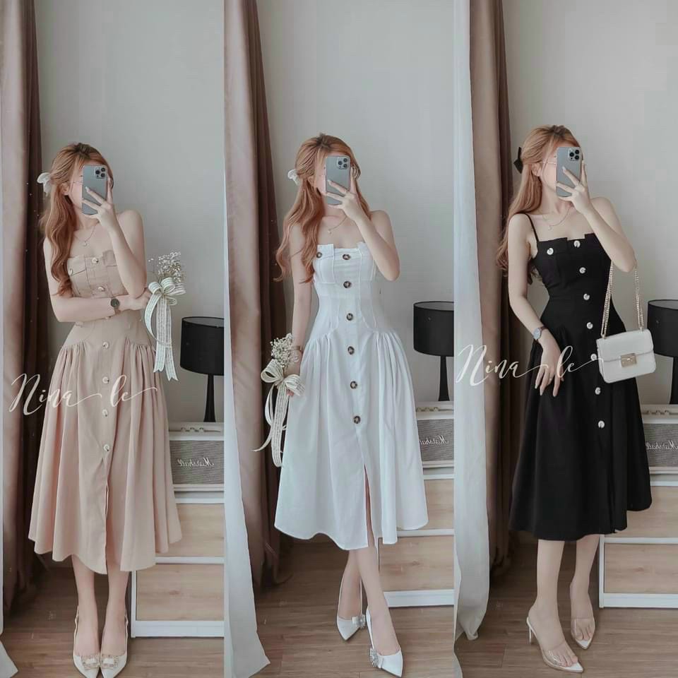 Đầm Nhún Xòe 2 Dây Xinh Xắn