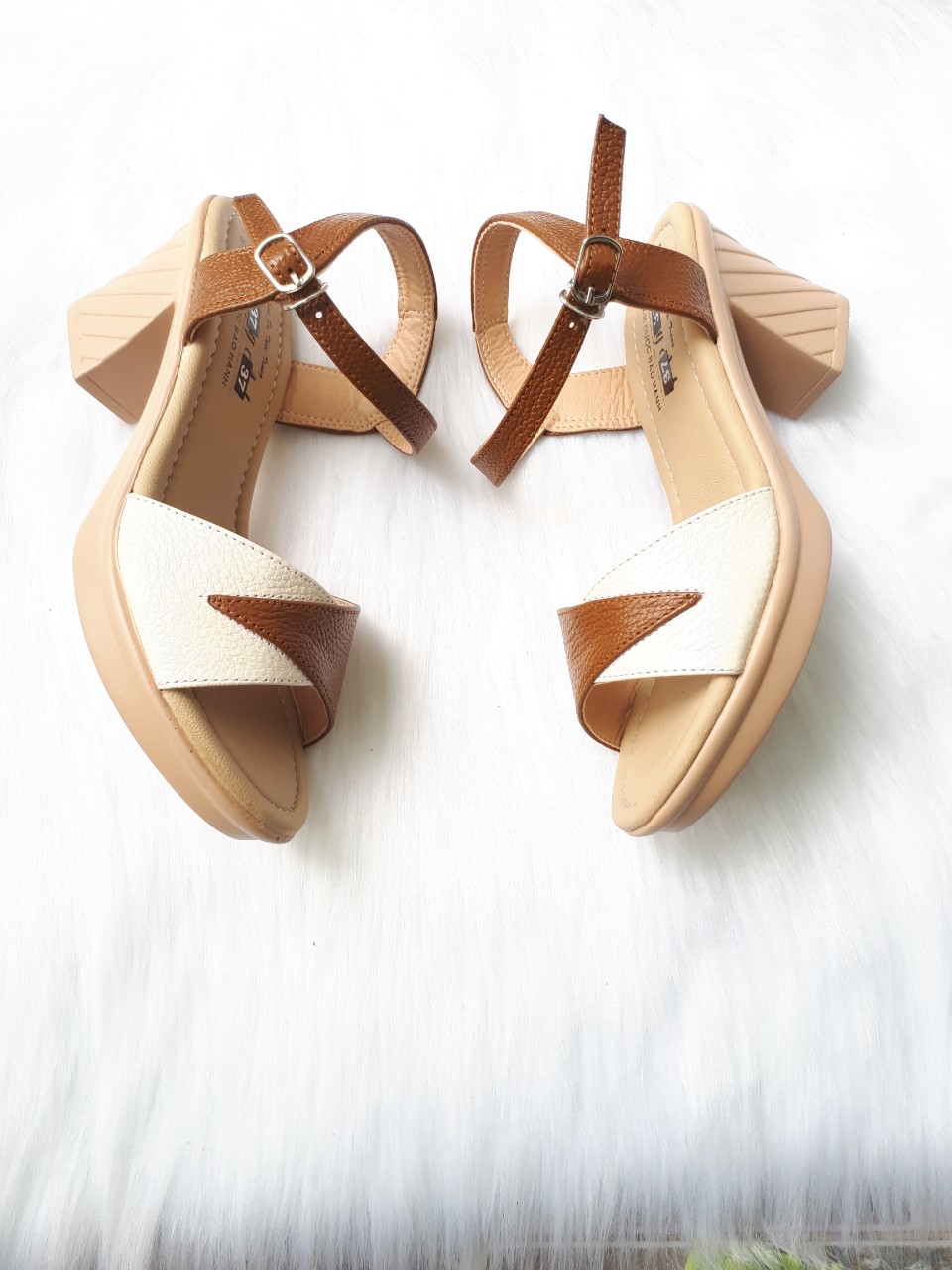 Sandal đế gót cao 7 phân  da bò thật cao cấp VI VI S210