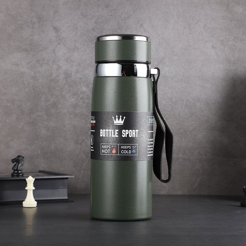 Bình nước giữ nhiệt 600ml inox cao cấp giữ nước nóng, lạnh tiện dụng mang đi học, đi làm, đi chơi, đi du lịch có dây xách