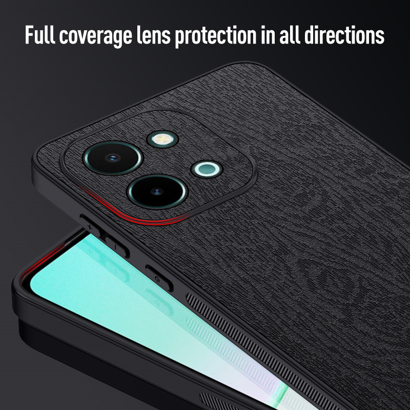 For Vivo S19 S18 S17 S16 S15 S12 S10 S9 Pro E 5G Phone Case, Business High-end Tree Grain Leather Texture Silicone Cover.