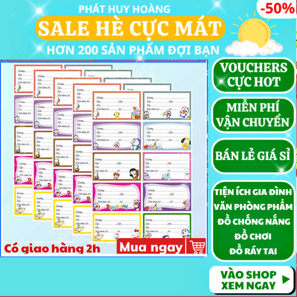 Combo 50 nhãn vở nhãn tập sách giá rẻ loại đẹp ,nhãn vở cute ,nhãn vở học sinh ,nhãn vở sticker , đồ dùng học tập, Phát Huy Hoàng