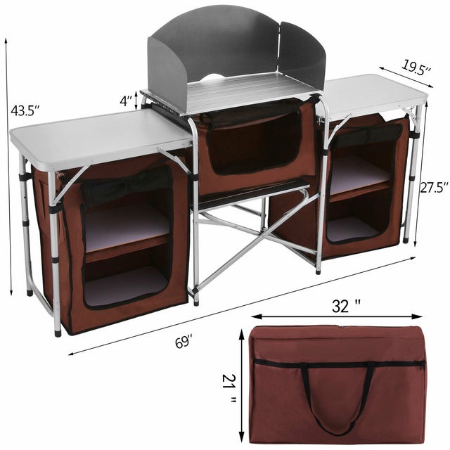 thumbnail image 2 of CampLand Folding Outdoor Cooking Table - Portable Aluminum Camp Kitchen With Storage (Black, 3-Bag) 2 of 14