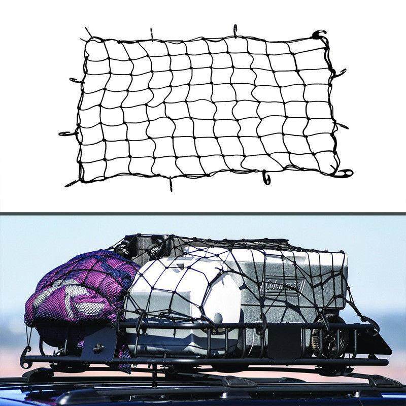 MASO 90 120cm Car Roof Luggage Bungee Net Large Capacity Cargo Elasticated Net Tight Mesh with 10 Straight Hooks for Truck SUV 