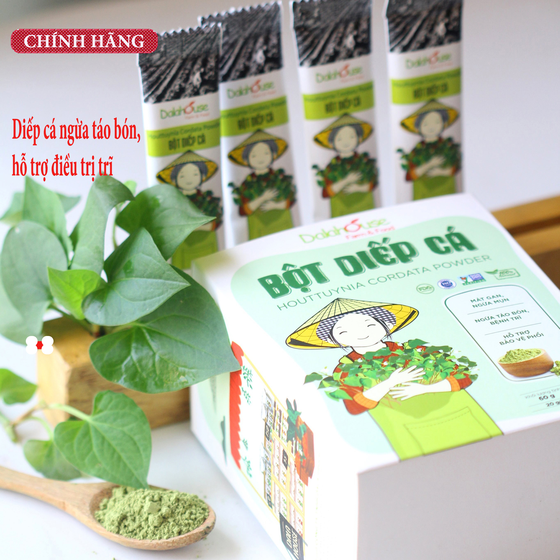 Bột diếp cá nguyên chất sấy lạnh dalahouse _ hộp 60gr - hỗ trợ điều trị bênh trĩ, táo bón.
