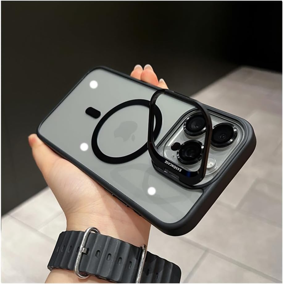 Natural Titanium Black Color Magsafe Case For Iphone 11 Pro Max 12 Pro Max 13 Pro Max 14 Pro Max 15 Pro Max Camera Stand Back Covers Lens Invisible Stand Hawkeye Hard Cases Durable And Reliable Clear Phone Back Covers.
