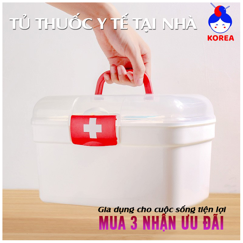 Hộp tủ thuốc mini cá nhân gia đình tiện lợi GIA DUNG KOREA  tủ đựng thuốc y tế cứu thương dùng trong gia đình, nhiều ngăn cạnh tròn
