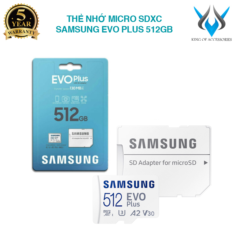 Thẻ nhớ MicroSDXC Samsung Evo Plus 512GB U3 4K 100MB/s - box Anh kèm Adapter (Đỏ)