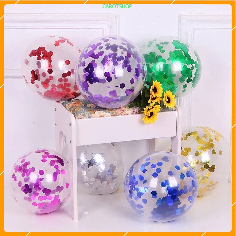 [DANANG]Bóng Trong Suốt Lồng Nhũ Sequin Size 12 Inch