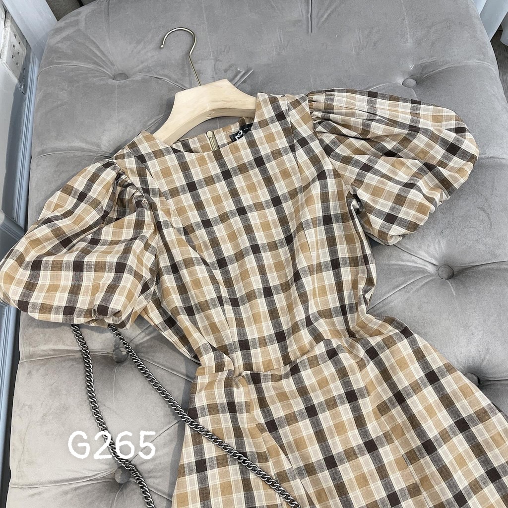 [HCM]Đầm xoè nữ tay búp caro kate lụa cao cấp dao phố g265