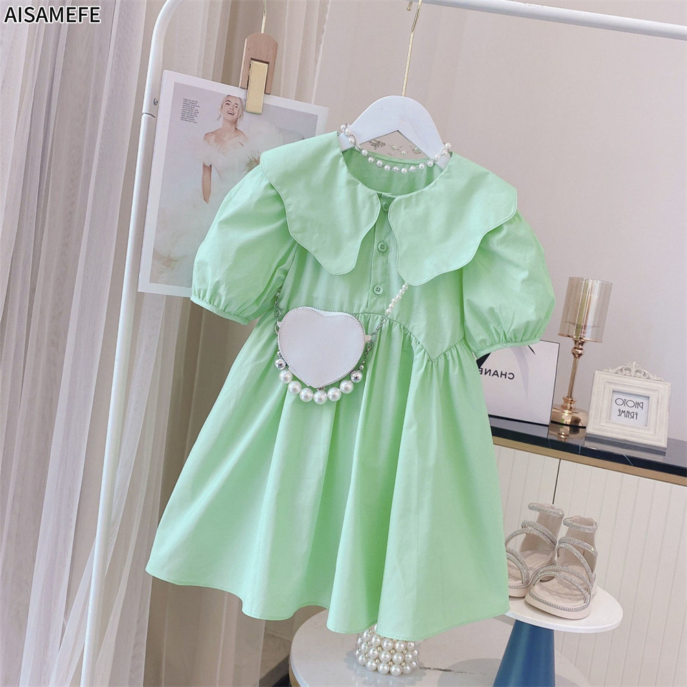 Aisamefe girls summer short-sleeved skirt in the big children net red foreign style 2022 new korean version of the dress