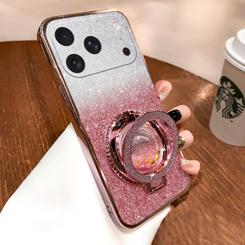 Phone cover iphone 17Pro Back case with Liquid Glitter Quicksand hourglass Stand Holder Luxury Shiny Gradient Plating Girls Slim For iphone 17 Pro Max Phone cases.