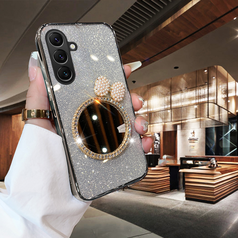 Phone Cover Samsung A26 A36 A56 Back case with Bow Makeup Mirror Luxury Shiny Gradient Clear Plating Glitter Girls Slim For Galaxy A36 A26 A56 Phone cases.