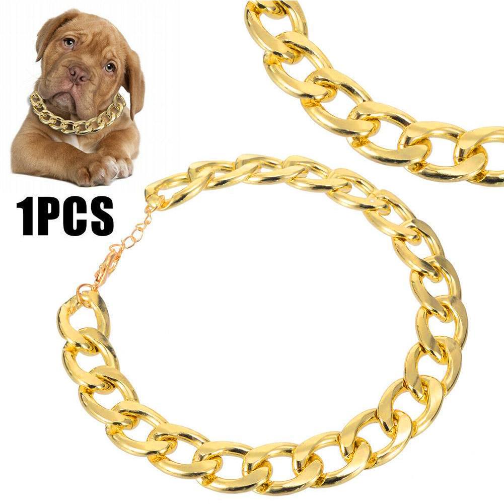 Pet Dog Necklace Collars Thick Gold Chain Pets Plated Adjustable Puppy thumbnail