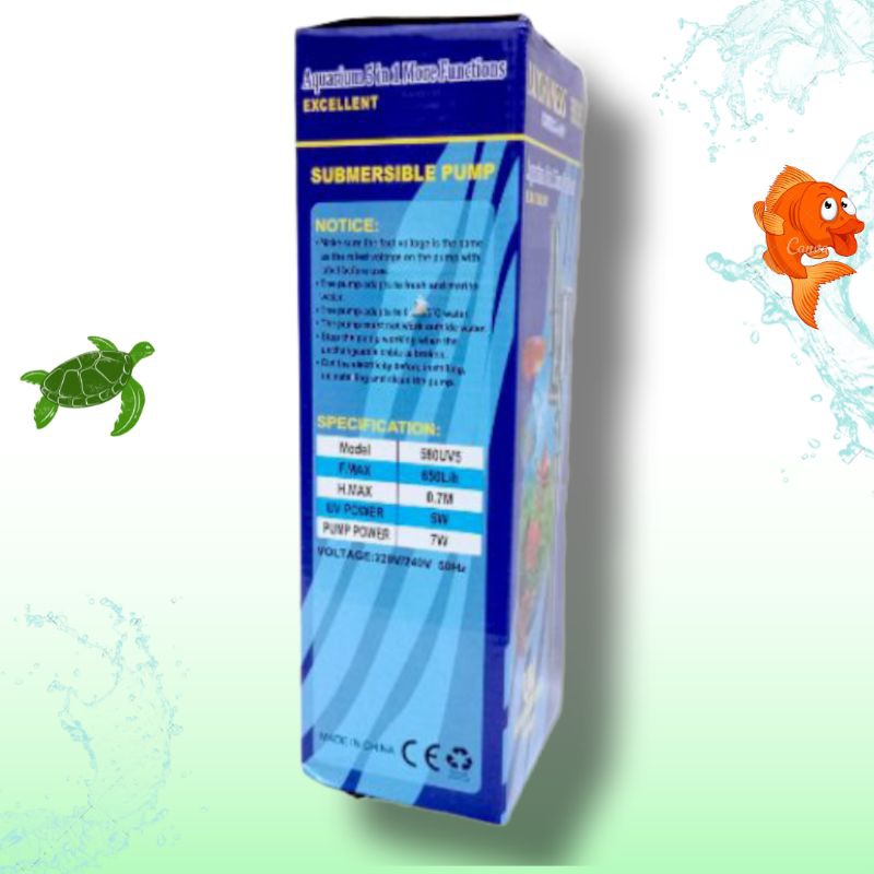 Pompa Aquarium+Lampu UV LUCKINESS 580 UV5 filter aquarium