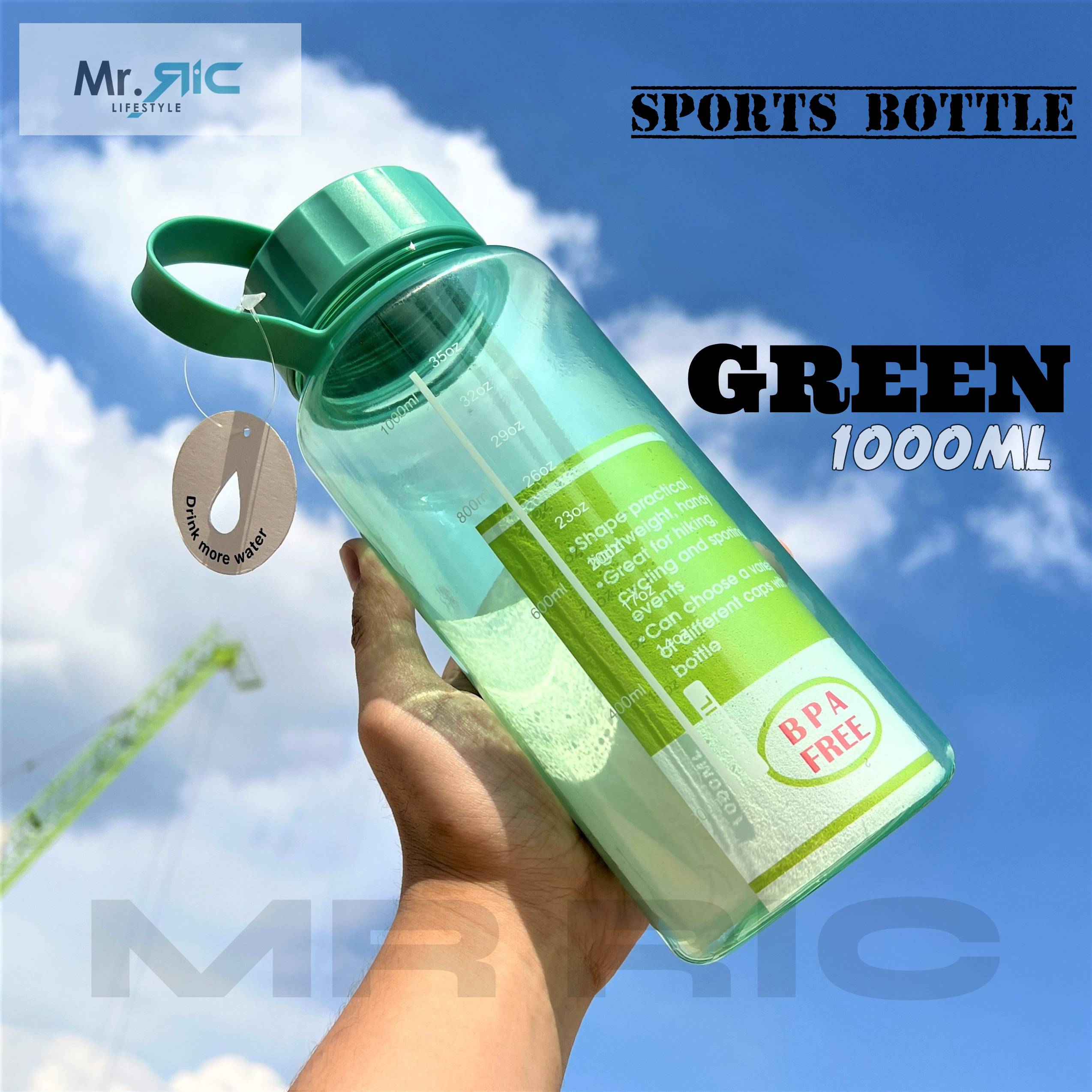 1000ml Large Water Bottle with Straw & Strap Portable Sports Water