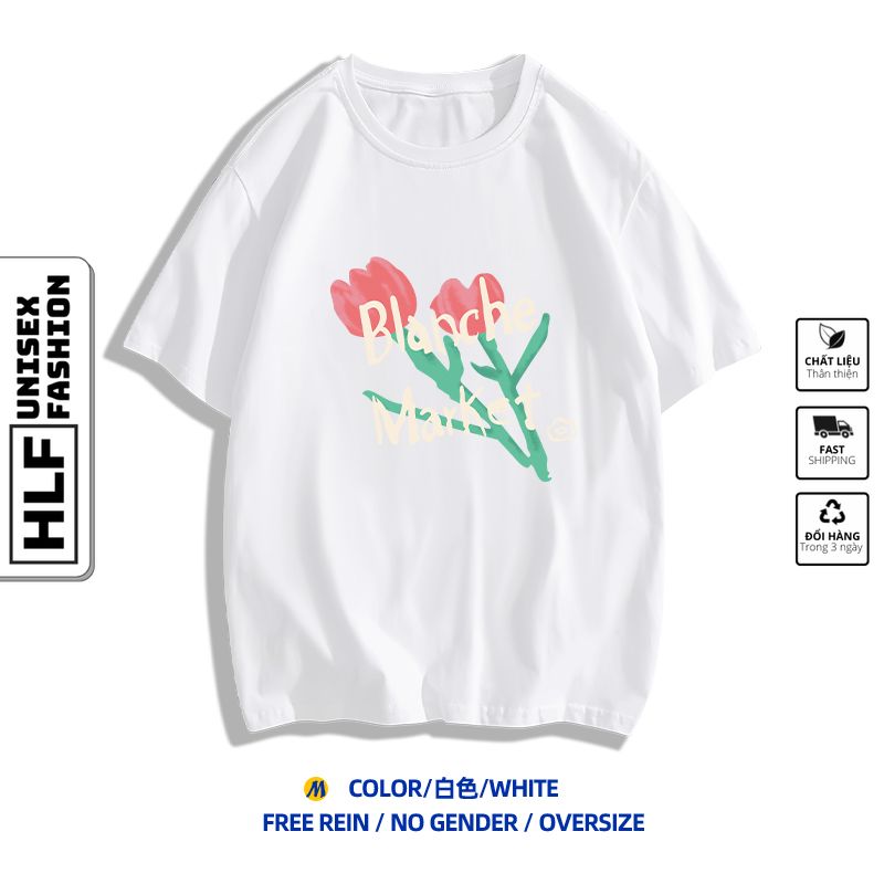 Áo thun nữ tay lỡ form rộng hoa Tulip Blanche Market, áo phông HLFashion