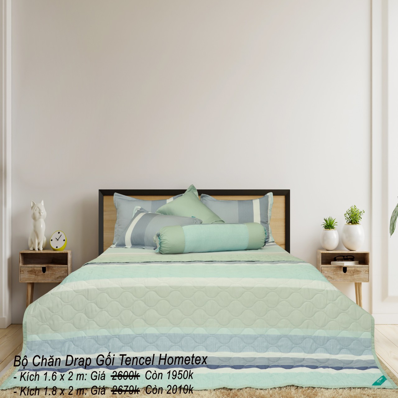 Bộ drap gối Hometex Tencel (160x200,180x200)