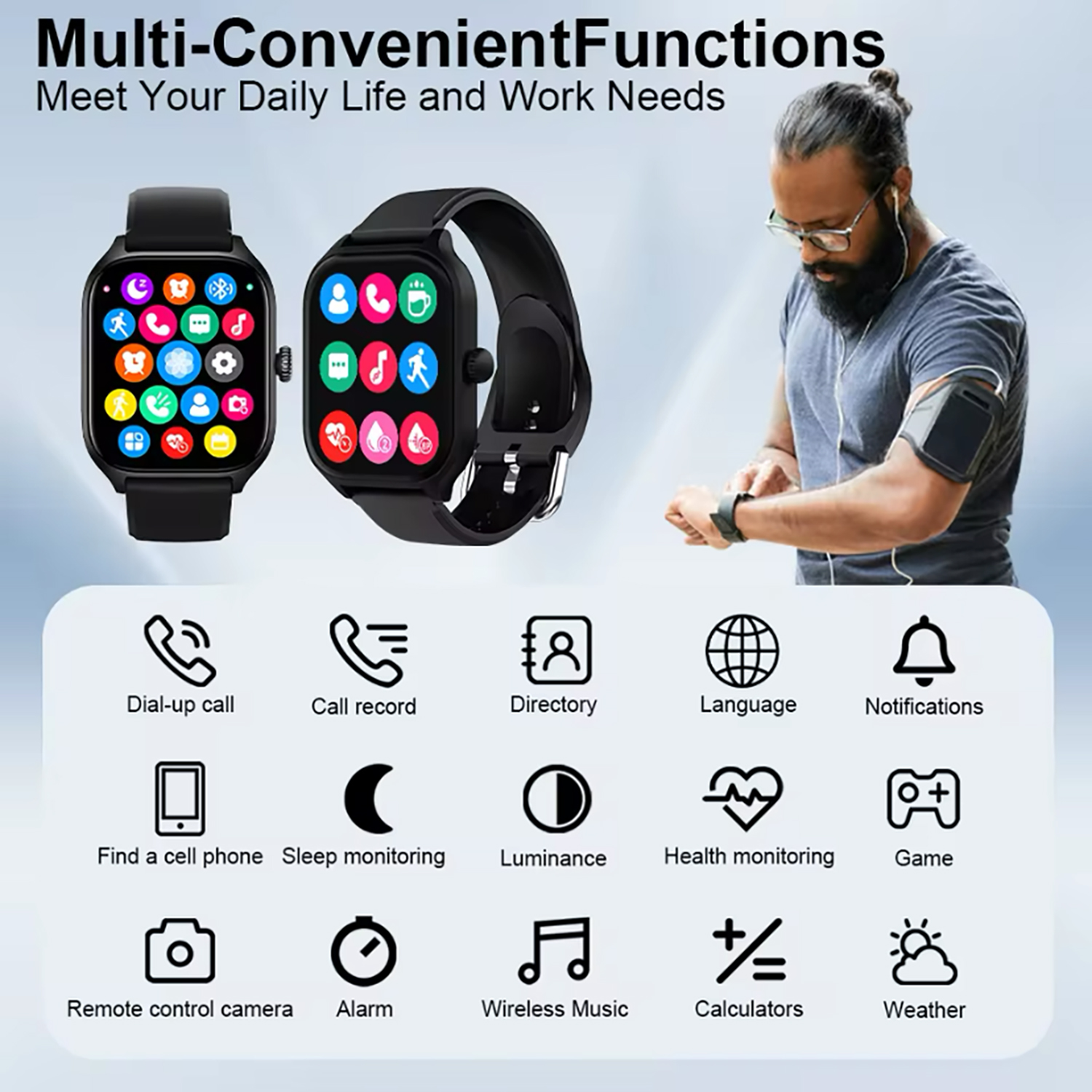 【Fast and Reliable Shipping】 2025New Sport Men 2.01-inch SmartWatch call Heart rate Blood sugar Blood IP68 Waterproof Smartwatch.
