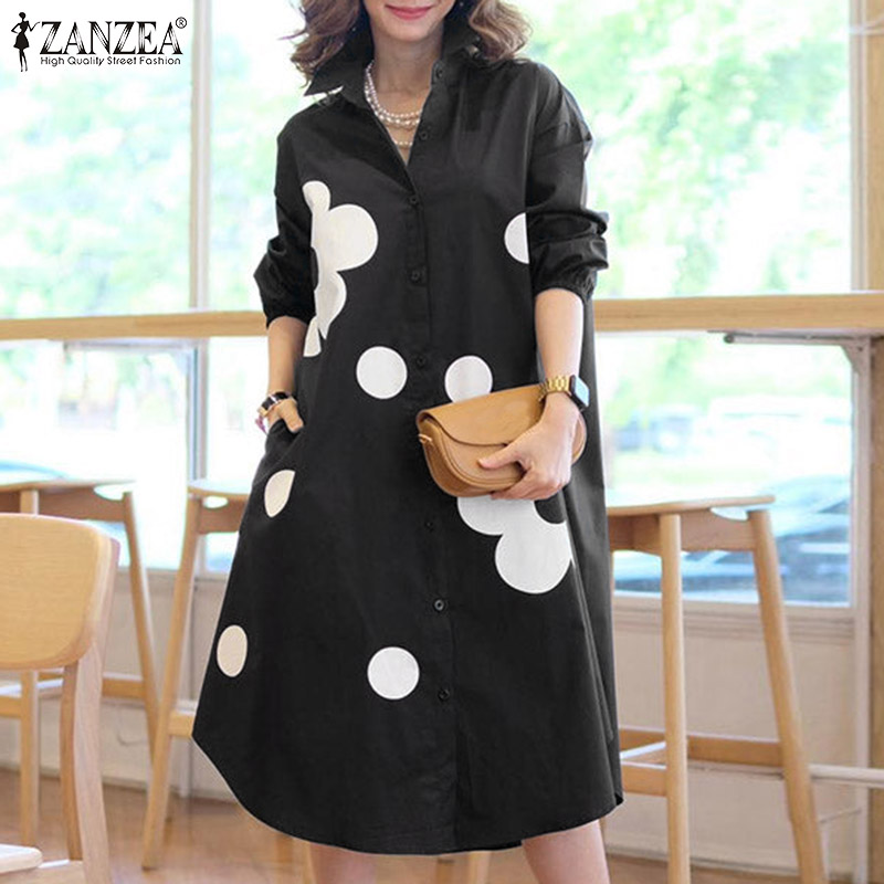 ZANZEA%20Korean%20Style%20Women's%20Dress%20New%20Fashion%20Lantern%20Sleeve%20A-Line%20Shirtdress%20Floral%20Printed%20Midi%20Dresses%20-%20Image%204