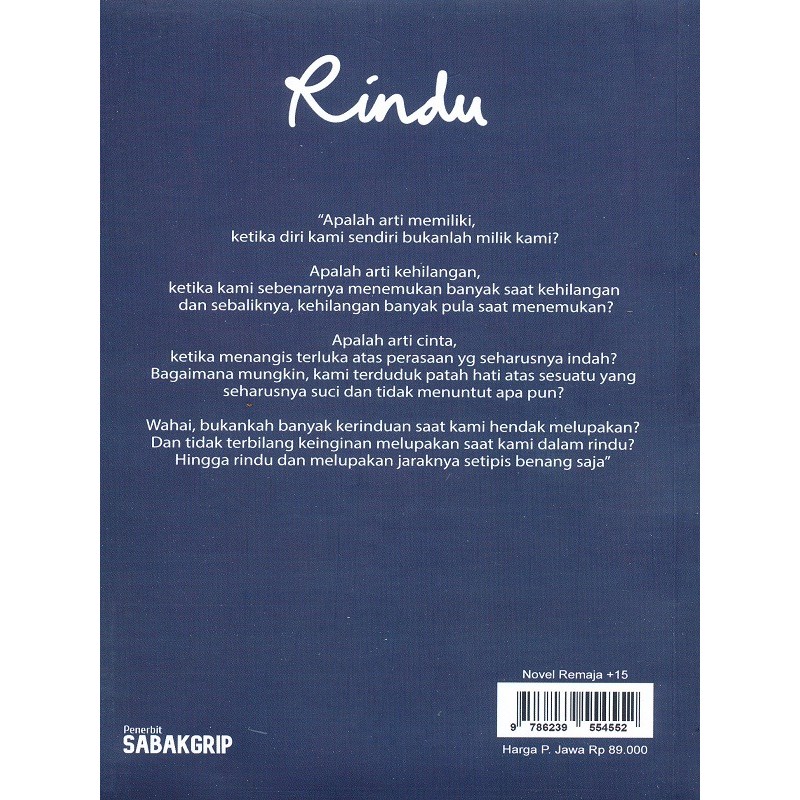 Novel Rindu by Tereliye Sabakgrip Lazada Indonesia