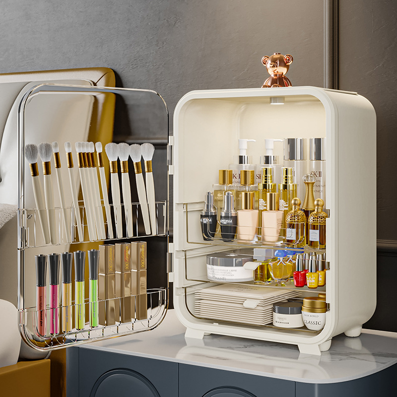 Storage box Large capacity cosmetics storage box, makeup storage LED light, mirror, desktop storage, lipstick and skincare products storage cabinet