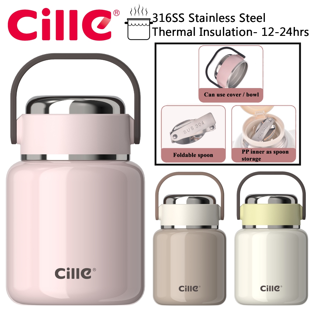 Cille 560ml/800ml 316SS Portable Thermal Cooker Food Container