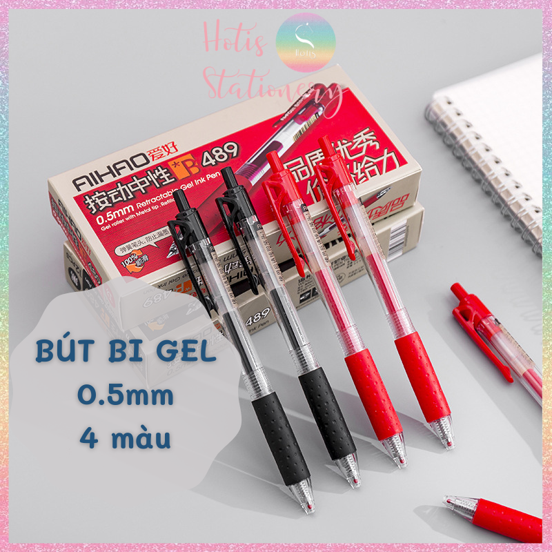 Bút bi gel 0.5mm, bút bi bấm gel viết êm và mượt - 4 màu