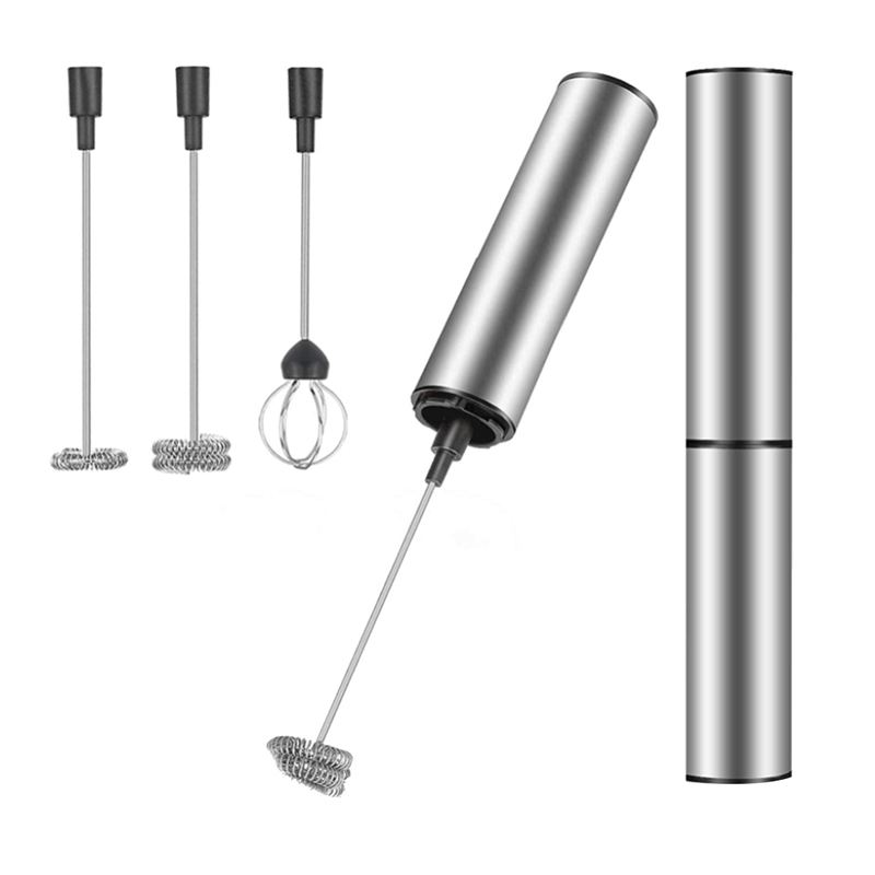 USB Rechargeable Electric Milk Frother Handheld - Double Whisk For Coffee, Latte, Egg - Stainless Steel