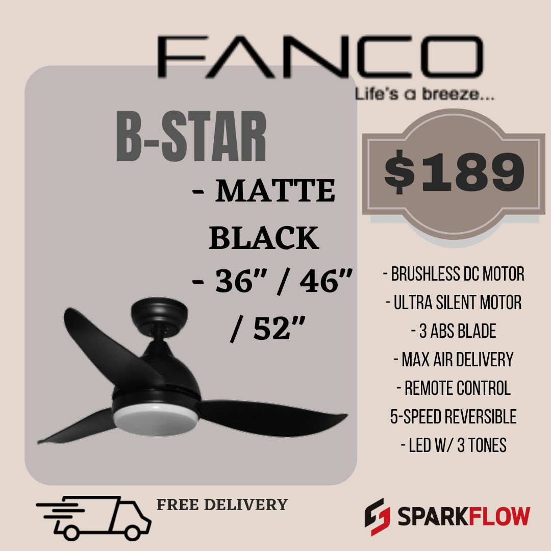 (Installation promo) Fanco Bstar ceiling fan with light 36/46/52 inch